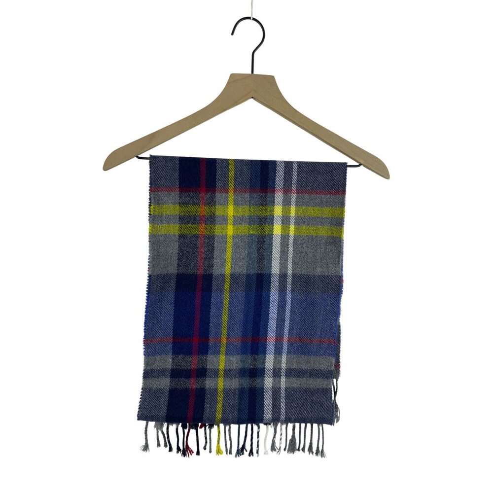 J. Crew Blue Yellow Plaid Fringe Rectangle Scarf 68 x12 51669